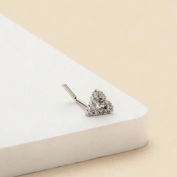 Nose Ring- Hollow Out Heart Shape Nose Stud Ring, Nose Piercing Silver tone - Picture 4 of 12